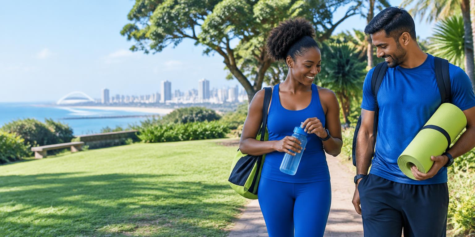 Illustrative South African friends with exercise equipment in Durban